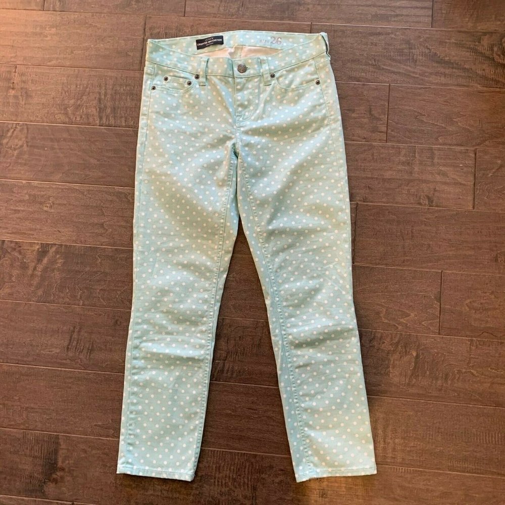 J Crew Cropped Matchstick Stretch Jeans‎ Mint Polka